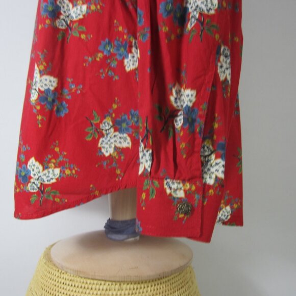 Vtg Liz Claiborne LIzwear Women Large Red Floral LS Shirt Blouse Cotton Relaxed - Picture 8 of 12